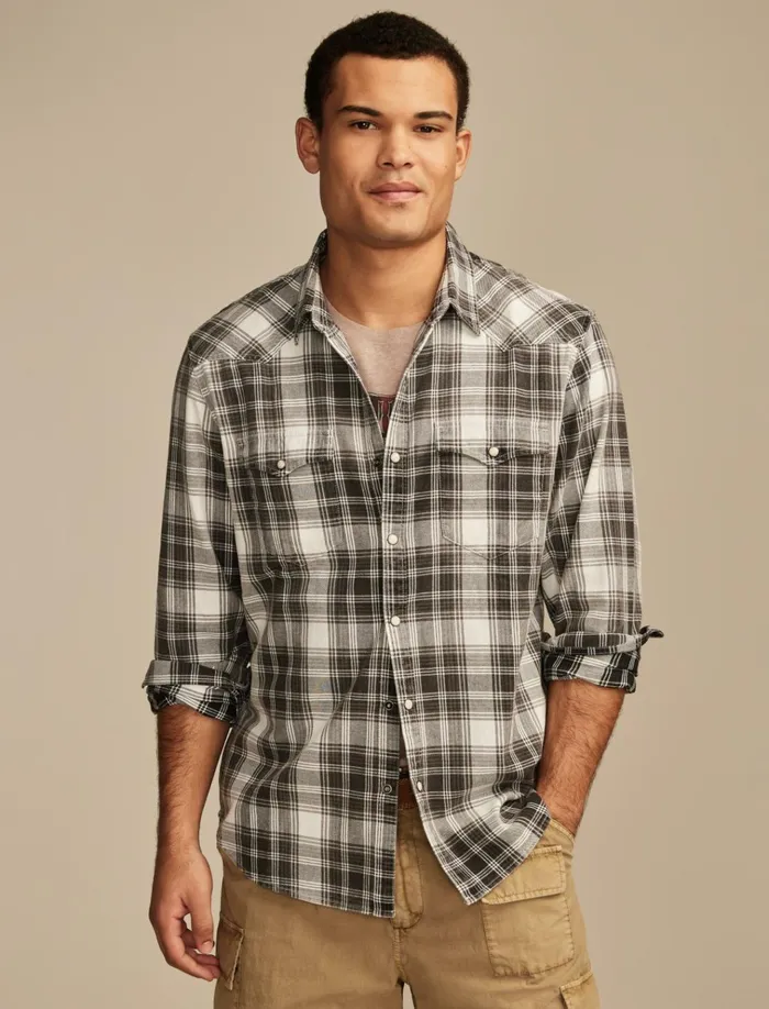 Cole Hauser Washed Plaid Western Shirt Washed Black Men Lucky Brand Shirts and Tops Cole Hauser Washed Plaid Western Shirt Washed Black Men Lucky Brand Shirts and Tops