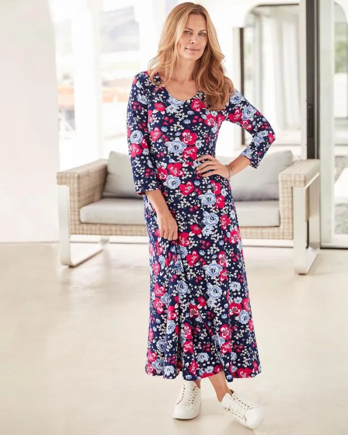 Cotton Traders Dresses Essential Jersey Print Maxi Dress 8211 Women