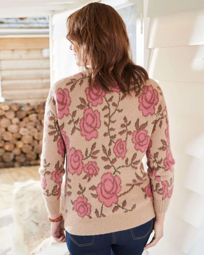Cotton Traders Knitwear ComingUpRoses Jacquard Floral Jumper 8211 Women