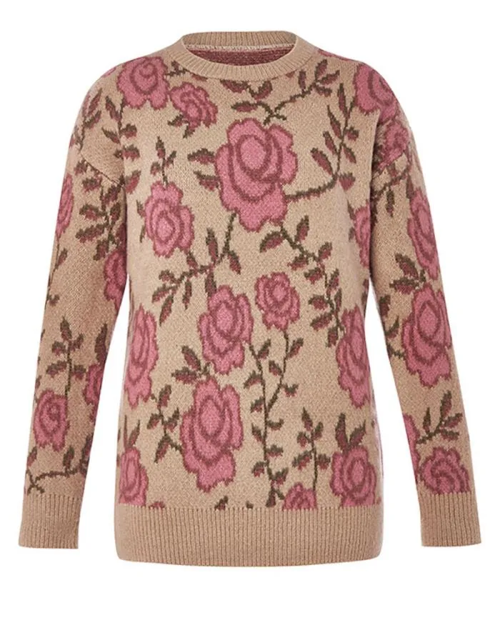 Cotton Traders Knitwear ComingUpRoses Jacquard Floral Jumper 8211 Women