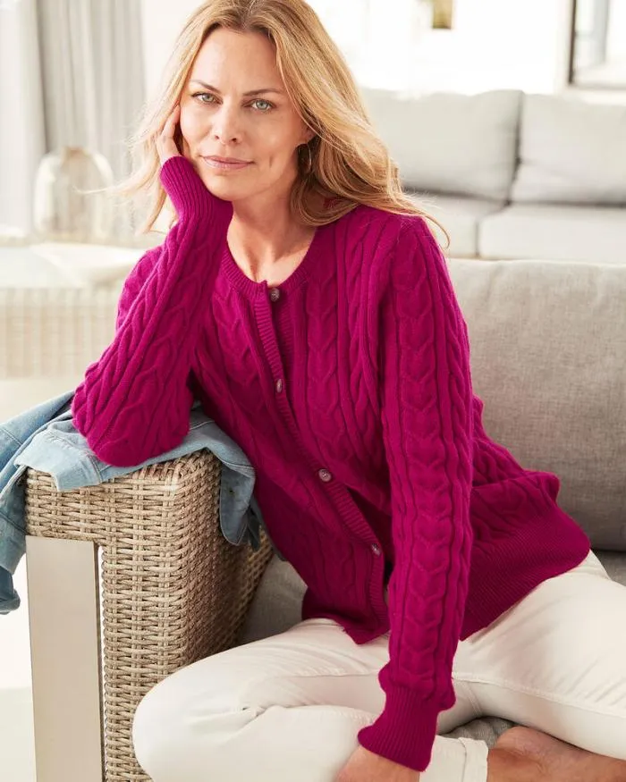 Cotton Traders Knitwear Cutest Cable Crew Neck Cardigan 8211 Women