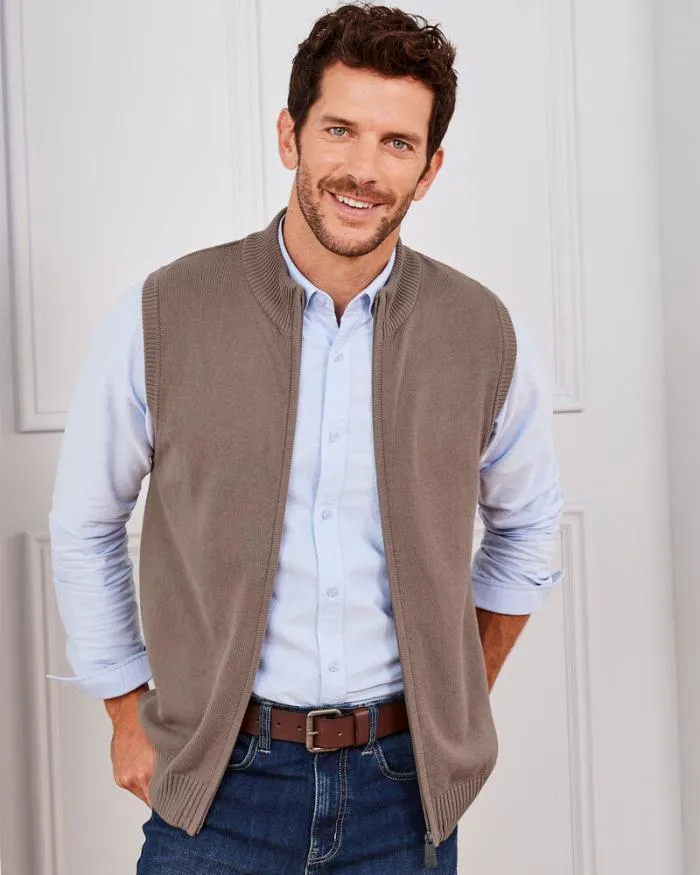 Cotton Traders Knitwear Favourite Cotton Sleeveless Zip Cardigan 8211 Men