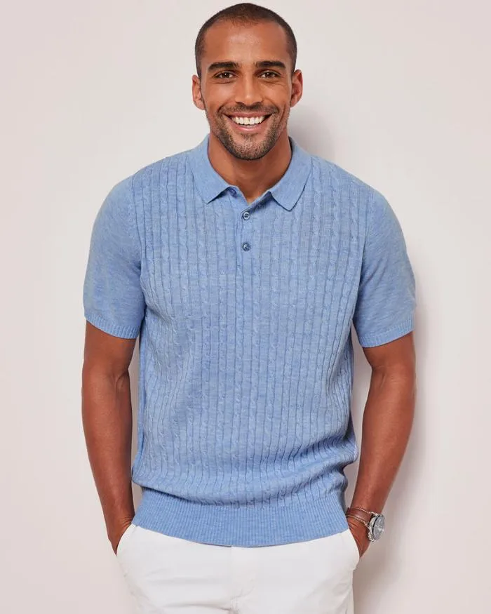 Cotton Traders Knitwear Luxury Soft Touch Cable Polo 8211 Men