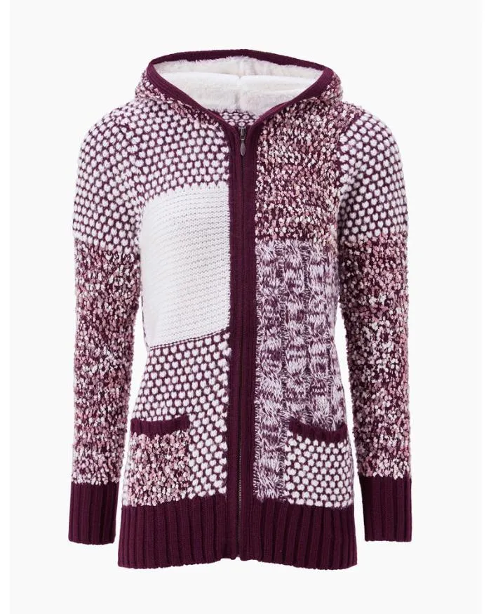 Cotton Traders Knitwear Tactile Hooded Knitted Zip Cardigan 8211 Women