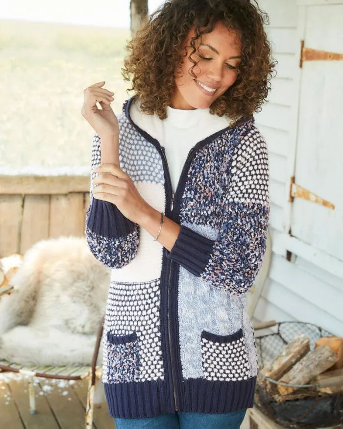 Cotton Traders Knitwear Tactile Hooded Knitted Zip Cardigan 8211 Women