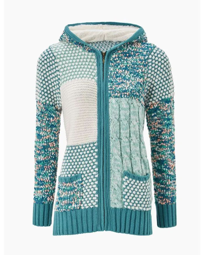 Cotton Traders Knitwear Tactile Hooded Knitted Zip Cardigan 8211 Women