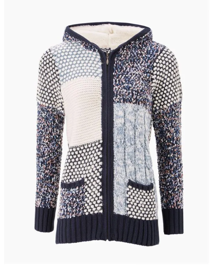 Cotton Traders Knitwear Tactile Hooded Knitted Zip Cardigan 8211 Women