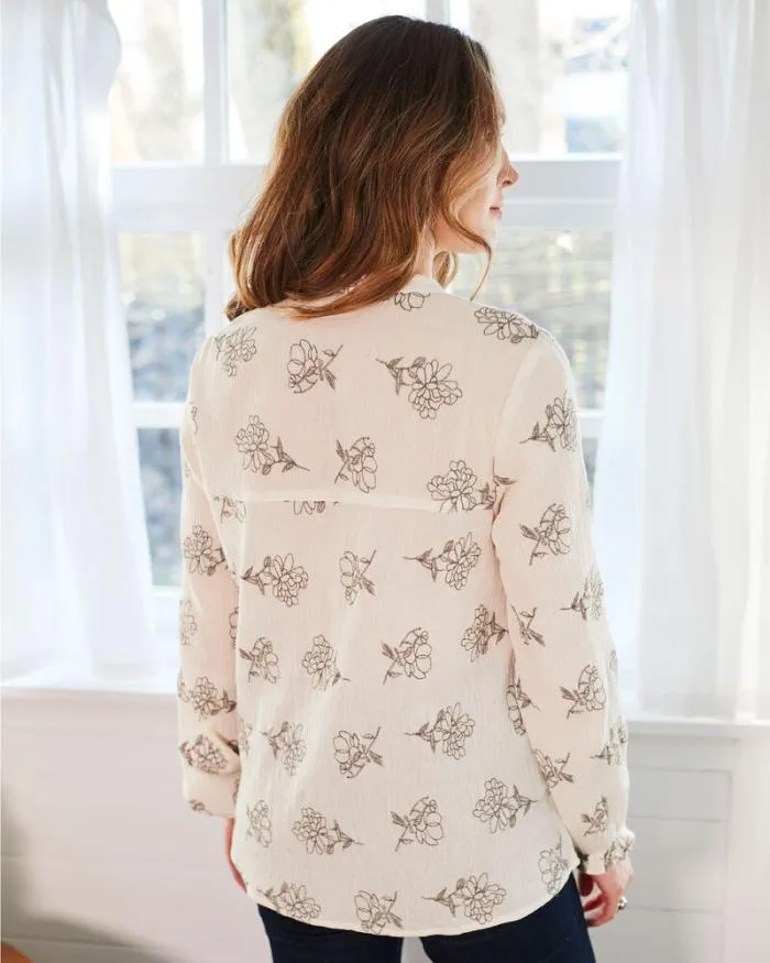 Cotton Traders Shirts and Blouses Beatrix Grandad Collar Embroidered Blouse 8211 Women