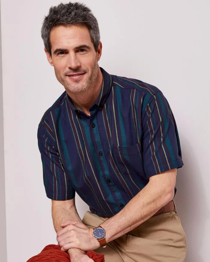 Cotton Traders Shirts Short Sleeve Patterned Oxford Shirt 8211 Men