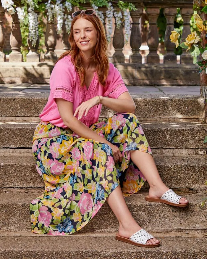 Cotton Traders Skirts Flora Chiffon Tiered PullOn Maxi Skirt 8211 Women