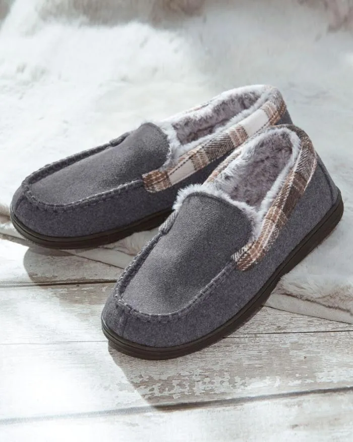Cotton Traders Slippers Check Collar Moccasin Slippers 8211 Men