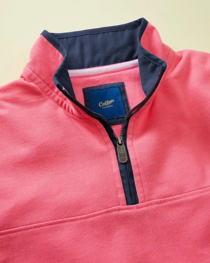 Cotton Traders Tops and TShirts Half Zip Pique Top 8211 WomenMenUnisex