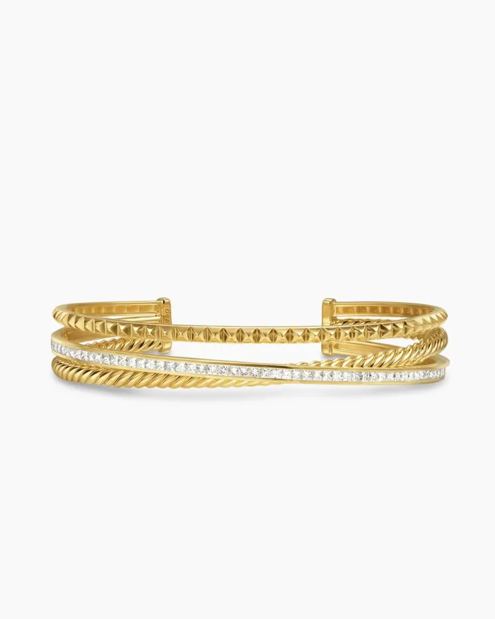 Crossover Trio Three Row Cuff Bracelet In 18K Yellow Gold With Diamonds 11mm Women David Yurman Cuff Crossover Trio Three Row Cuff Bracelet In 18K Yellow Gold With Diamonds 11mm Women David Yurman Cuff