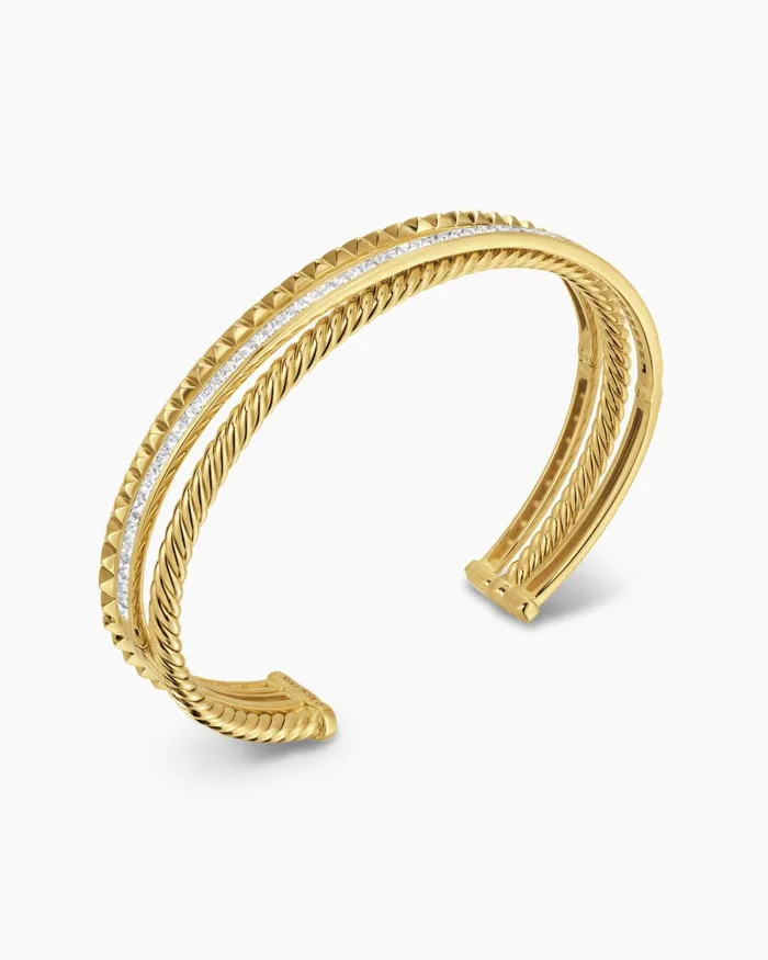 Crossover Trio Three Row Cuff Bracelet In 18K Yellow Gold With Diamonds 11mm Women David Yurman Cuff Crossover Trio Three Row Cuff Bracelet In 18K Yellow Gold With Diamonds 11mm Women David Yurman Cuff