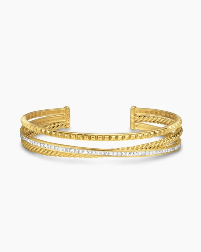 Crossover Trio Three Row Cuff Bracelet In 18K Yellow Gold With Diamonds 11mm Women David Yurman Cuff Crossover Trio Three Row Cuff Bracelet In 18K Yellow Gold With Diamonds 11mm Women David Yurman Cuff