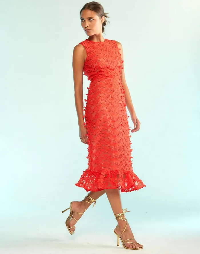 Cynthia Rowley 3D Embroidered Tulle Dress Women Dresses