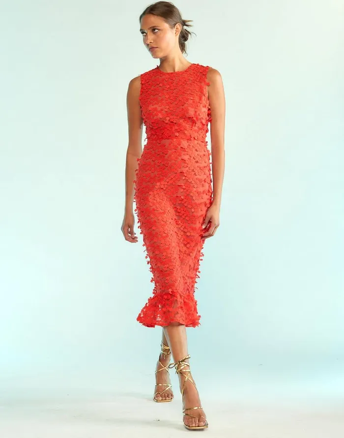 Cynthia Rowley 3D Embroidered Tulle Dress Women Dresses
