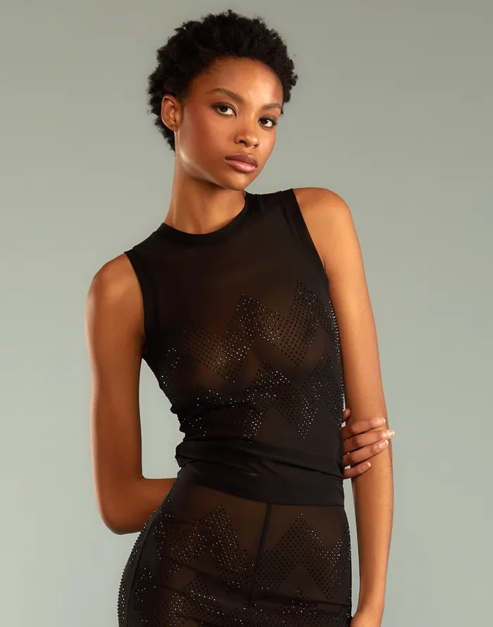 Cynthia Rowley Amelia Crystal Mesh Top Women Party Shop