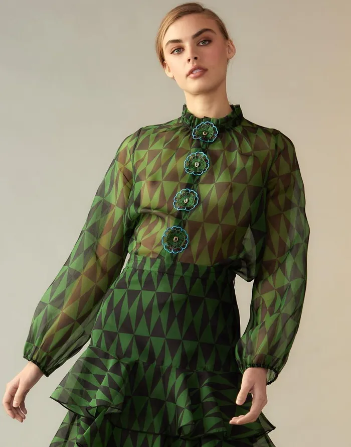 Cynthia Rowley Evergreen Silk Organza Shirt Women Tops Cynthia Rowley Evergreen Silk Organza Shirt Women Tops