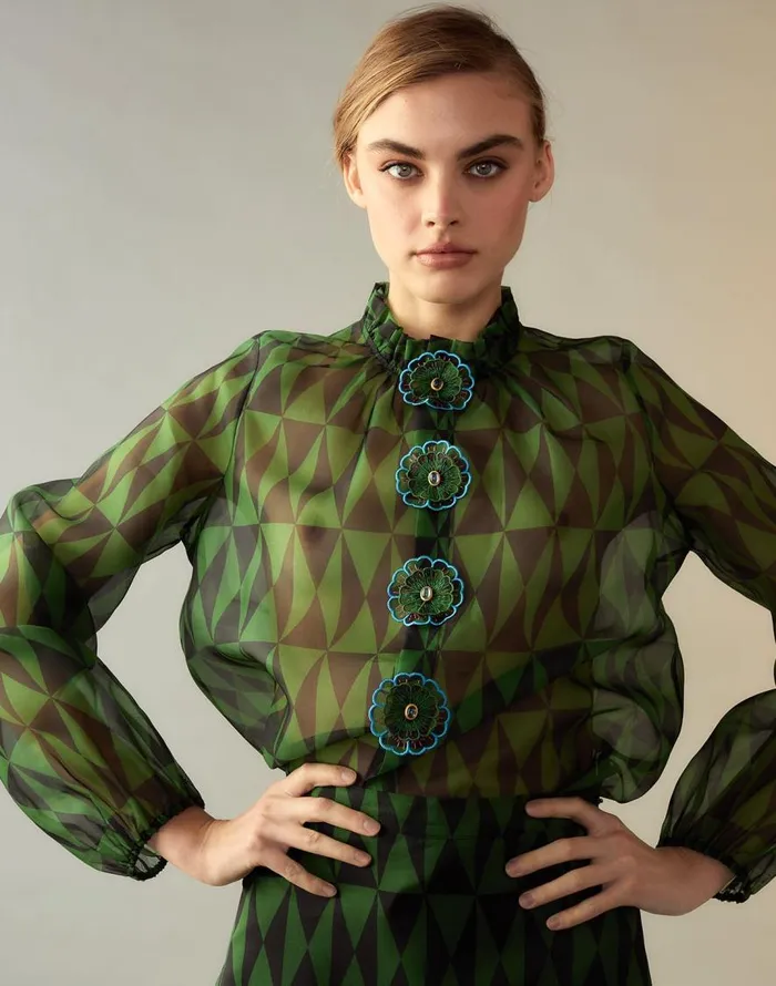 Cynthia Rowley Evergreen Silk Organza Shirt Women Tops Cynthia Rowley Evergreen Silk Organza Shirt Women Tops