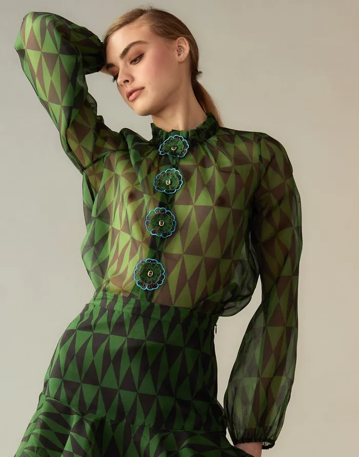 Cynthia Rowley Evergreen Silk Organza Shirt Women Tops Cynthia Rowley Evergreen Silk Organza Shirt Women Tops