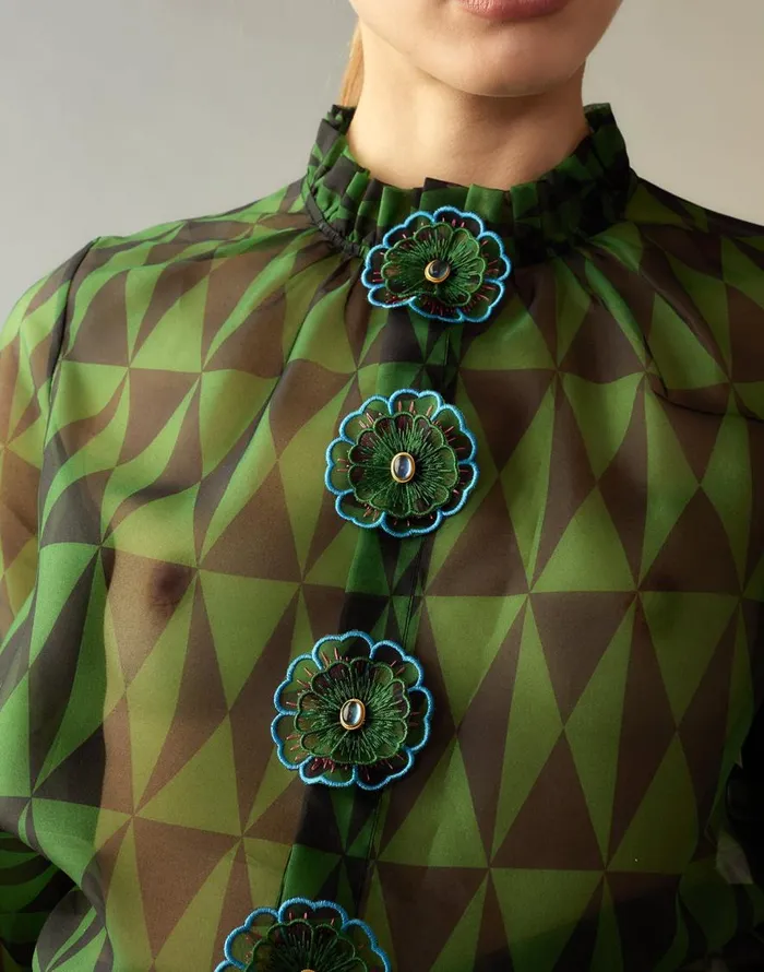 Cynthia Rowley Evergreen Silk Organza Shirt Women Tops Cynthia Rowley Evergreen Silk Organza Shirt Women Tops