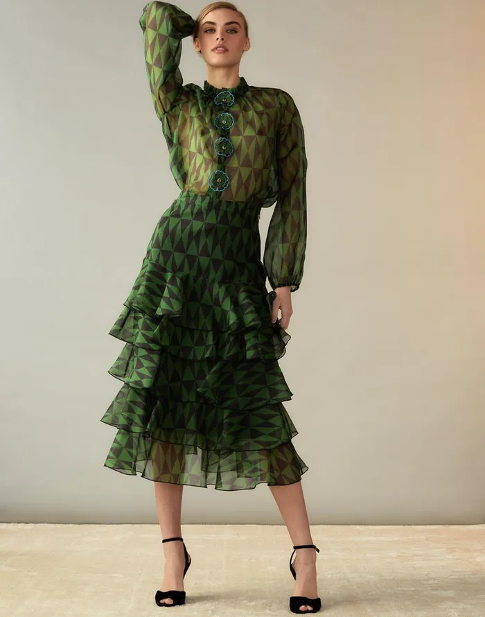 Cynthia Rowley Evergreen Silk Organza Skirt Women Bottoms