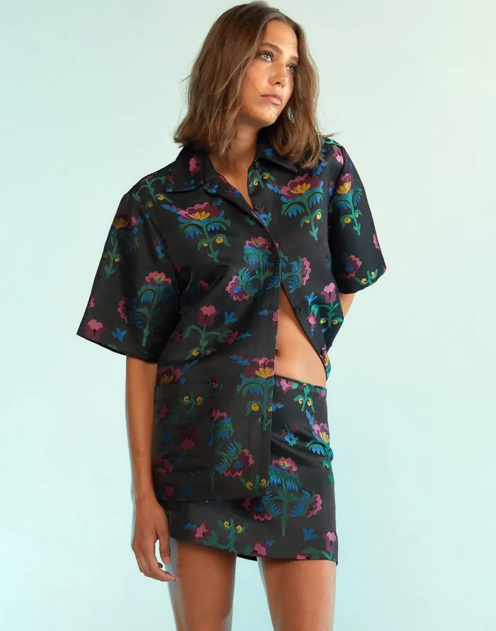 Cynthia Rowley Harper Jacquard Camp Shirt Women Tops Cynthia Rowley Harper Jacquard Camp Shirt Women Tops