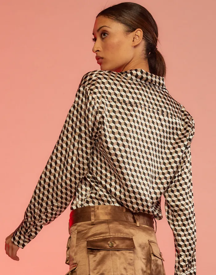 Cynthia Rowley Illusion Geometric Silk Shirt Women Tops Cynthia Rowley Illusion Geometric Silk Shirt Women Tops