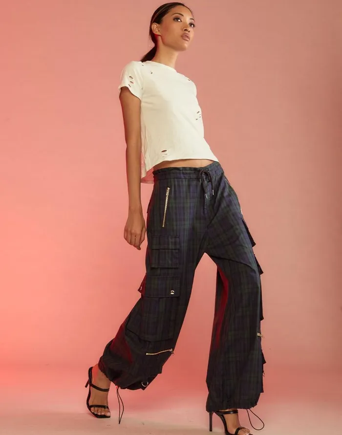 Cynthia Rowley Plaid Cargo Pants Women Bottoms
