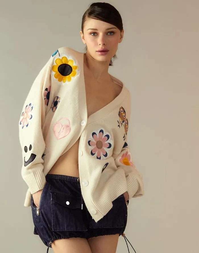 Cynthia Rowley Playful Patchwork Cardigan Women Tops