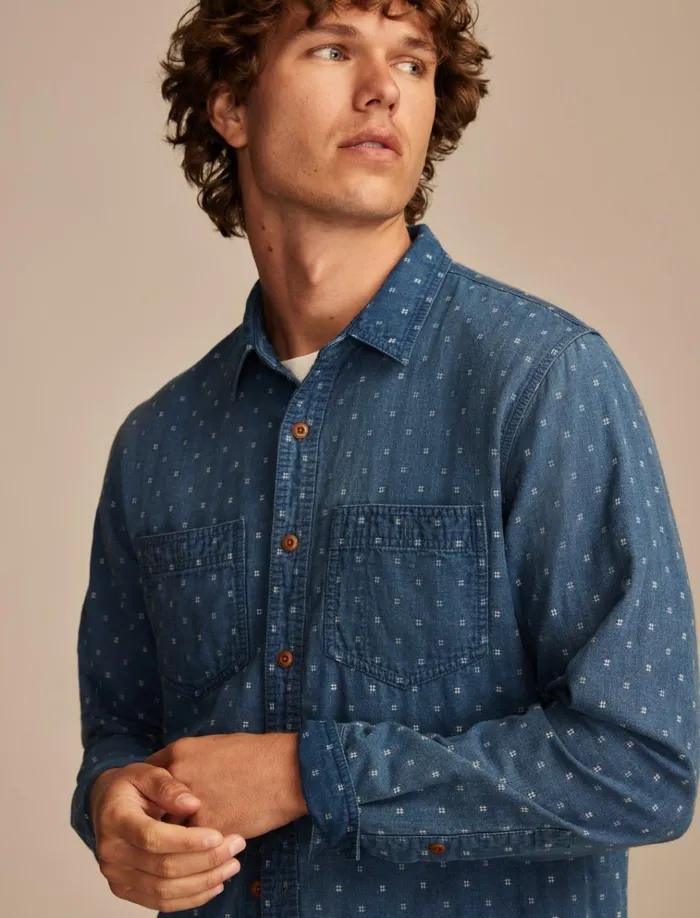 Double Weave Long Sleeve Utility Shirt 458 Blue Men Lucky Brand ButtonDowns