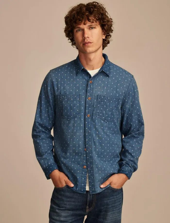 Double Weave Long Sleeve Utility Shirt 458 Blue Men Lucky Brand ButtonDowns