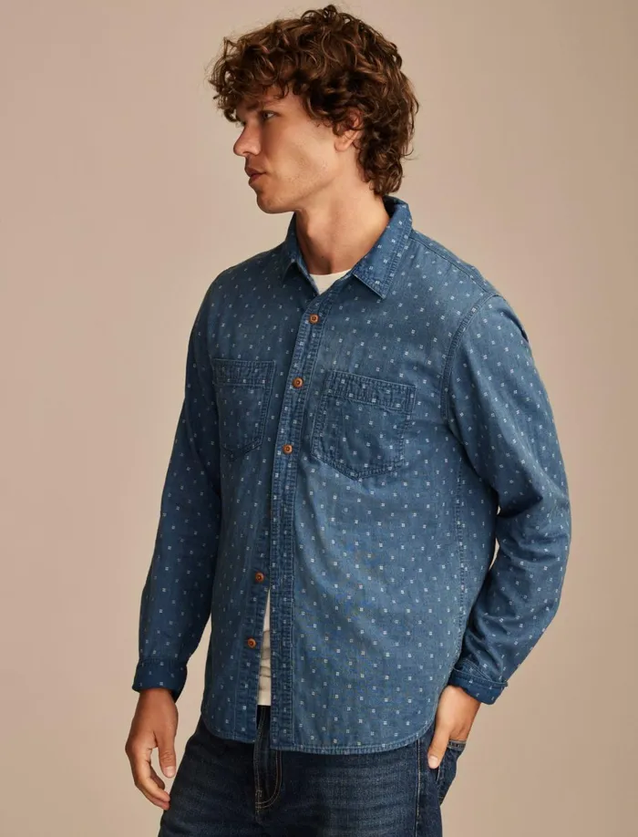 Double Weave Long Sleeve Utility Shirt 458 Blue Men Lucky Brand ButtonDowns