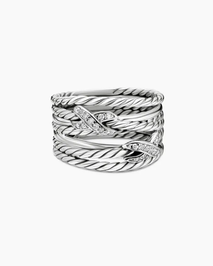 Double X Crossover Ring In Sterling Silver With Diamonds 13mm Women David Yurman Statement Double X Crossover Ring In Sterling Silver With Diamonds 13mm Women David Yurman Statement
