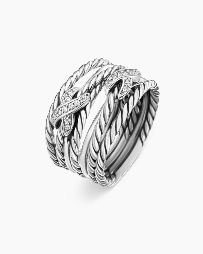 Double X Crossover Ring In Sterling Silver With Diamonds 13mm Women David Yurman Statement Double X Crossover Ring In Sterling Silver With Diamonds 13mm Women David Yurman Statement