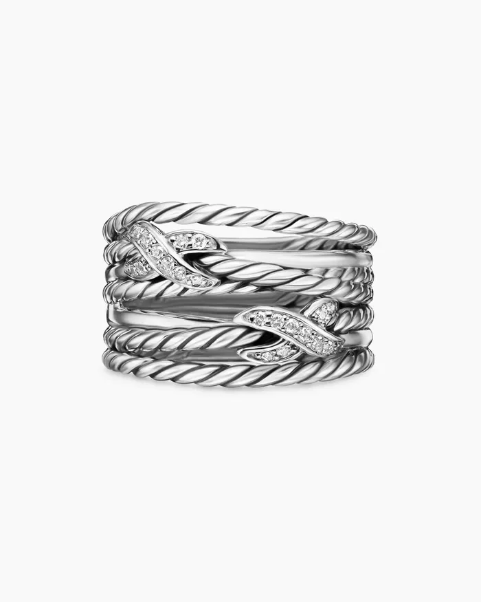 Double X Crossover Ring In Sterling Silver With Diamonds 13mm Women David Yurman Statement Double X Crossover Ring In Sterling Silver With Diamonds 13mm Women David Yurman Statement