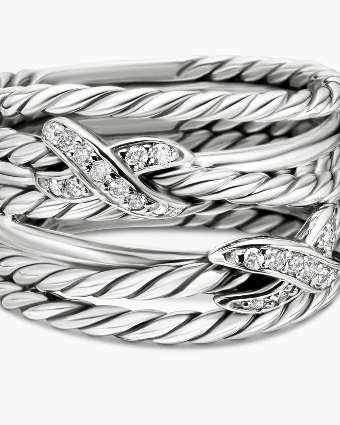 Double X Crossover Ring In Sterling Silver With Diamonds 13mm Women David Yurman Statement Double X Crossover Ring In Sterling Silver With Diamonds 13mm Women David Yurman Statement
