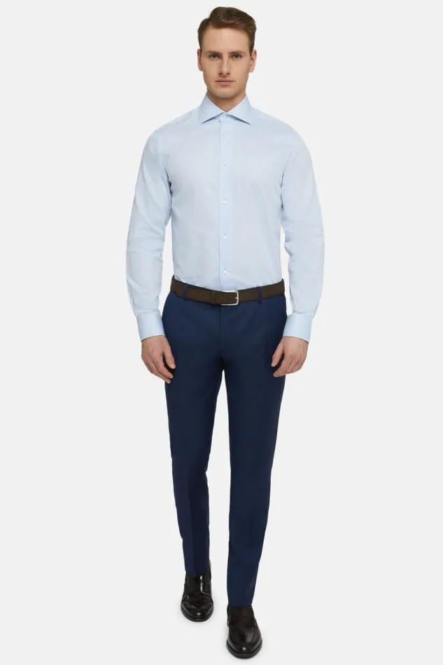 Dress Shirts Men Boggi Milano Dobby Windsor Collar Shirt Slim Fit Light Blu