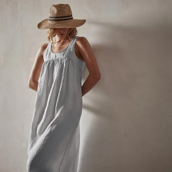 DressesJumpsuits Women James Perse Gathered Linen Dress Memory Pigment