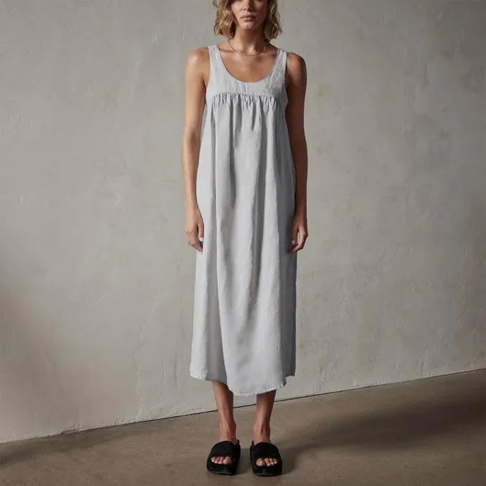 DressesJumpsuits Women James Perse Gathered Linen Dress Memory Pigment