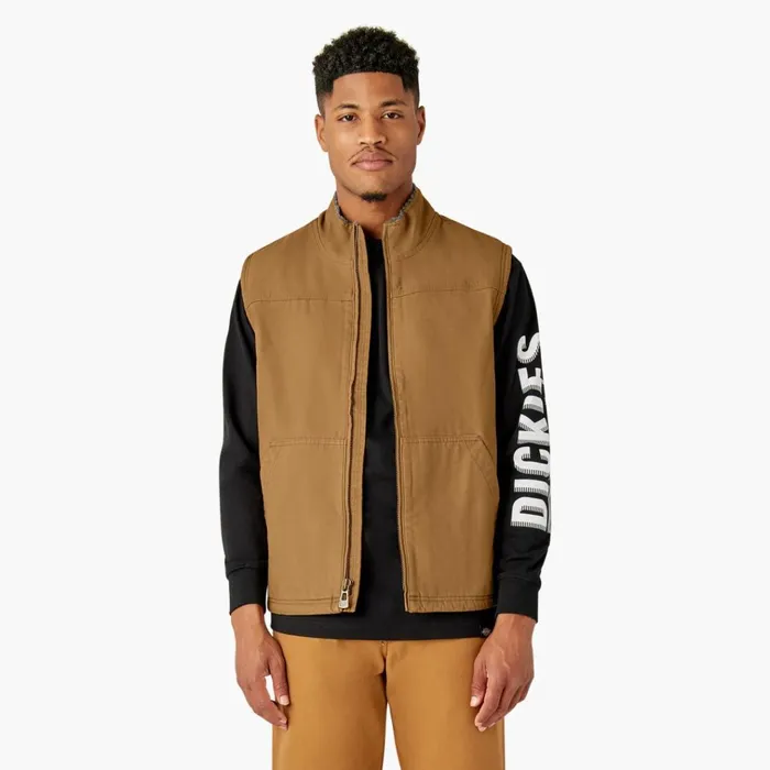 Duck Canvas High Pile Fleece Lined Vest Rinsed Brown Duck Rinsed Brown Duck rbd Men Dickies Vests Duck Canvas High Pile Fleece Lined Vest Rinsed Brown Duck Rinsed Brown Duck rbd Men Dickies Vests