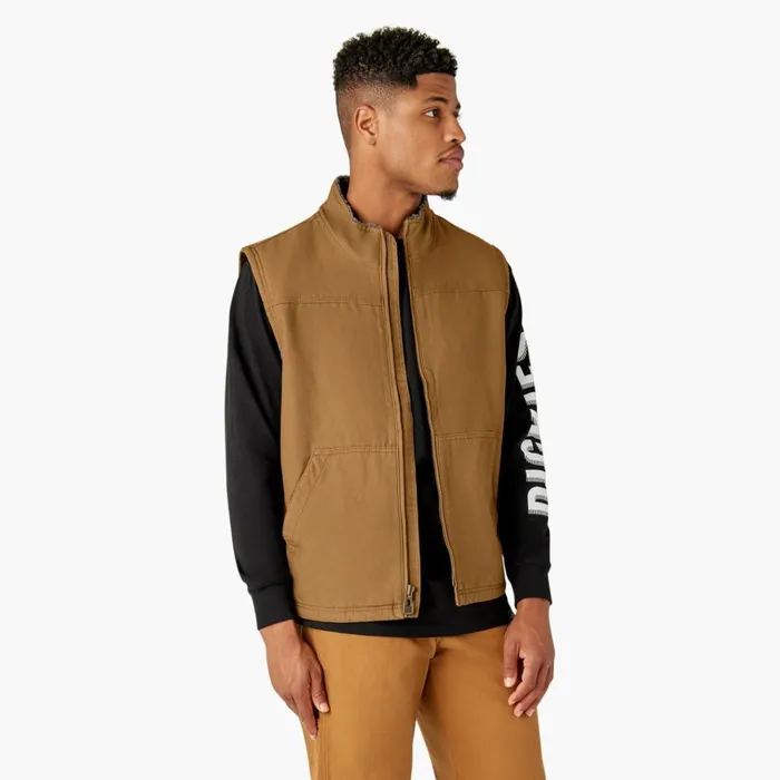 Duck Canvas High Pile Fleece Lined Vest Rinsed Brown Duck Rinsed Brown Duck rbd Men Dickies Vests Duck Canvas High Pile Fleece Lined Vest Rinsed Brown Duck Rinsed Brown Duck rbd Men Dickies Vests
