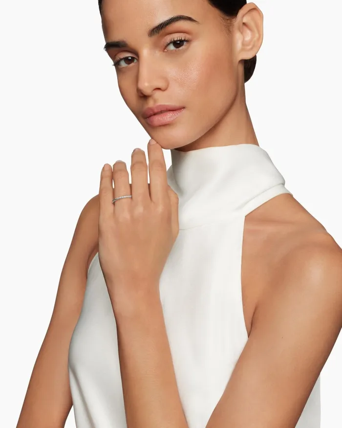 DY Cable Band Ring In Platinum 2mm Women David Yurman Band DY Cable Band Ring In Platinum 2mm Women David Yurman Band