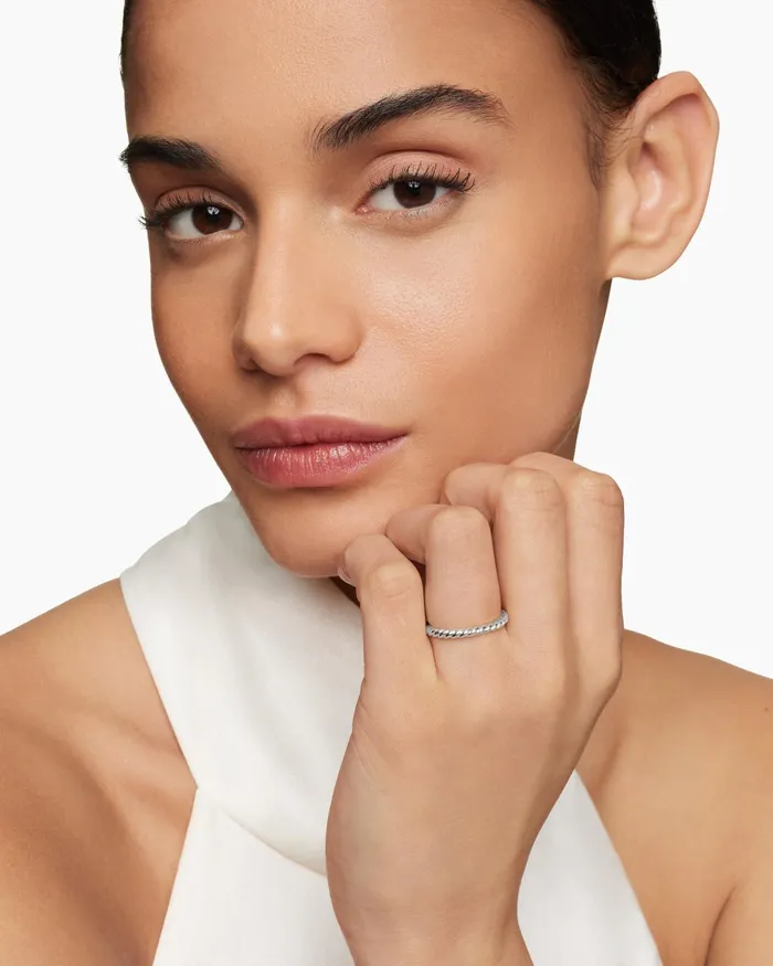DY Cable Band Ring In Platinum 2mm Women David Yurman Band DY Cable Band Ring In Platinum 2mm Women David Yurman Band