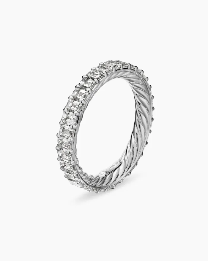DY Eden Emerald Diamond Eternity Band Ring In Platinum 35mm Women David Yurman Band DY Eden Emerald Diamond Eternity Band Ring In Platinum 35mm Women David Yurman Band