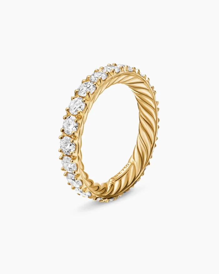 DY Eden Eternity Band Ring In 18K Yellow Gold With Diamonds 32mm Women David Yurman Band DY Eden Eternity Band Ring In 18K Yellow Gold With Diamonds 32mm Women David Yurman Band