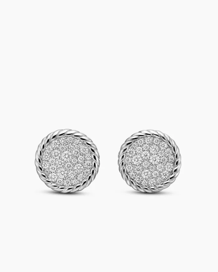 DY Elements Button Stud Earrings In Sterling Silver With Diamonds 136mm Women David Yurman Stud DY Elements Button Stud Earrings In Sterling Silver With Diamonds 136mm Women David Yurman Stud