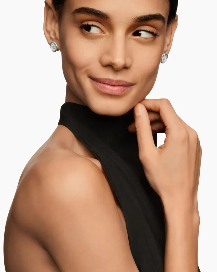 DY Elements Button Stud Earrings In Sterling Silver With Diamonds 136mm Women David Yurman Stud DY Elements Button Stud Earrings In Sterling Silver With Diamonds 136mm Women David Yurman Stud