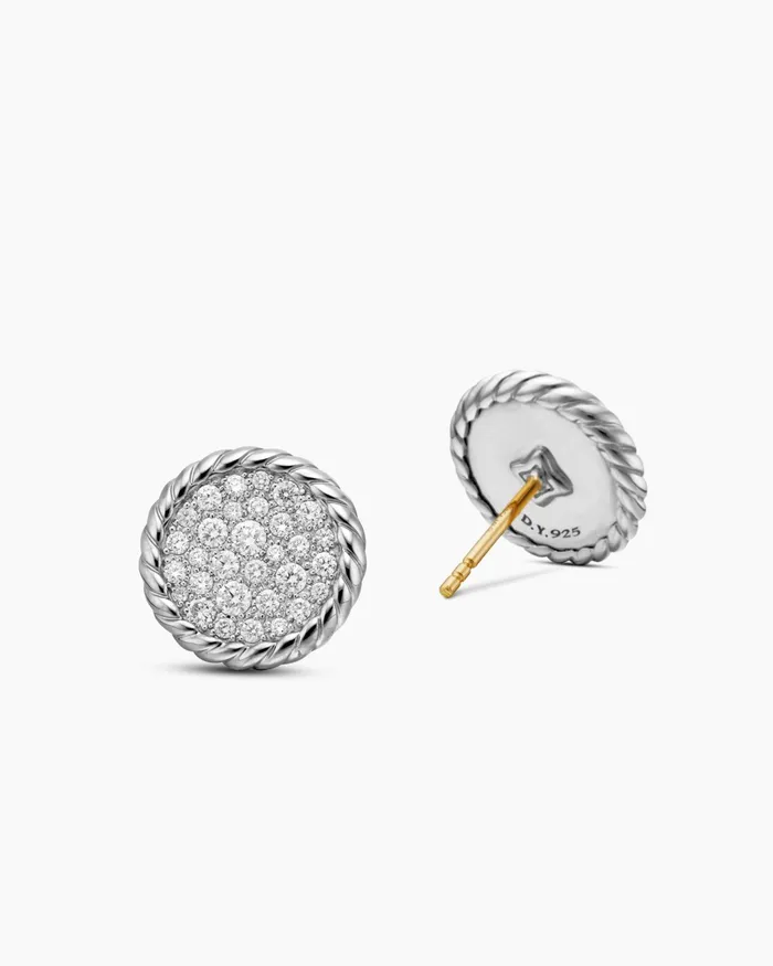 DY Elements Button Stud Earrings In Sterling Silver With Diamonds 136mm Women David Yurman Stud DY Elements Button Stud Earrings In Sterling Silver With Diamonds 136mm Women David Yurman Stud